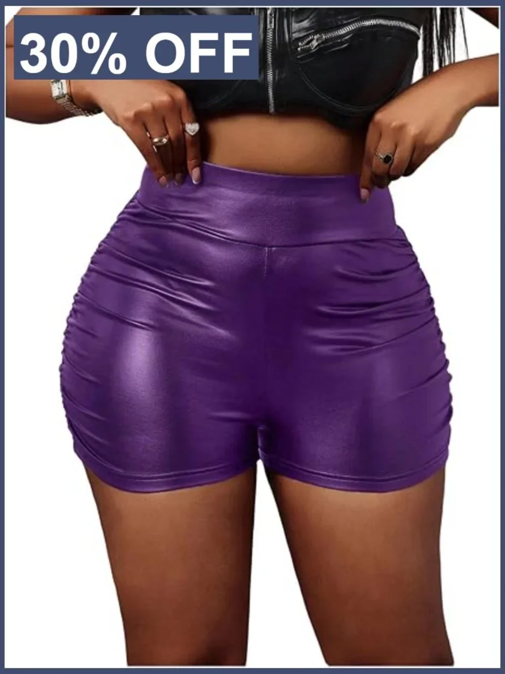 Verdusa Women's Ruched Faux Leather Mini Shorts High Waisted Booty Sexy Going